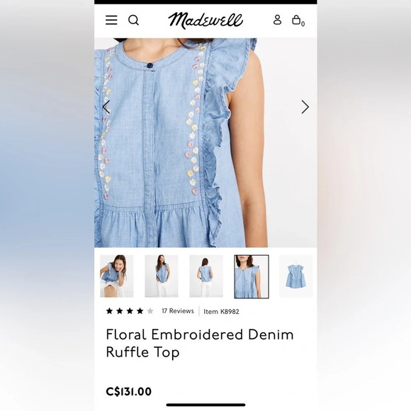 Floral Embroidered Denim Ruffle Top| Size  XXS - Picture 4 of 7